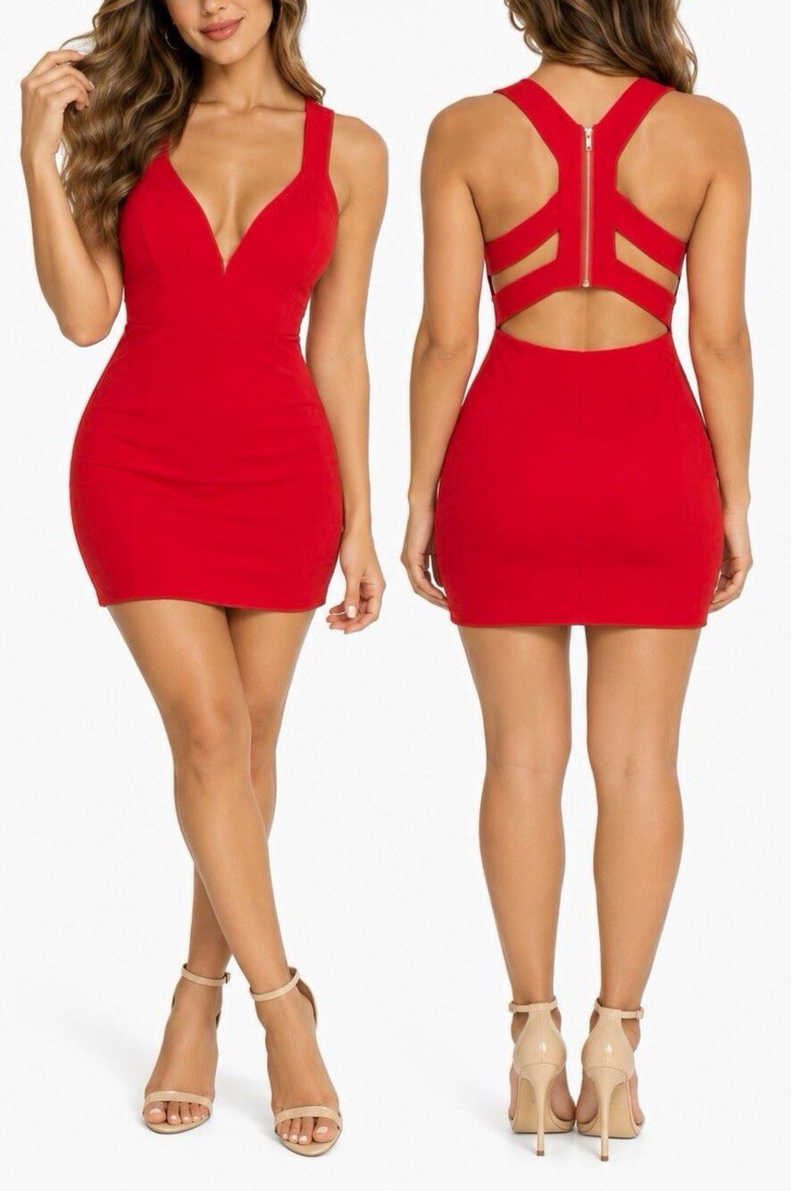 Windsor Red Mini Dress Size S Strappy Open Back Zip Bodycon Party Dress